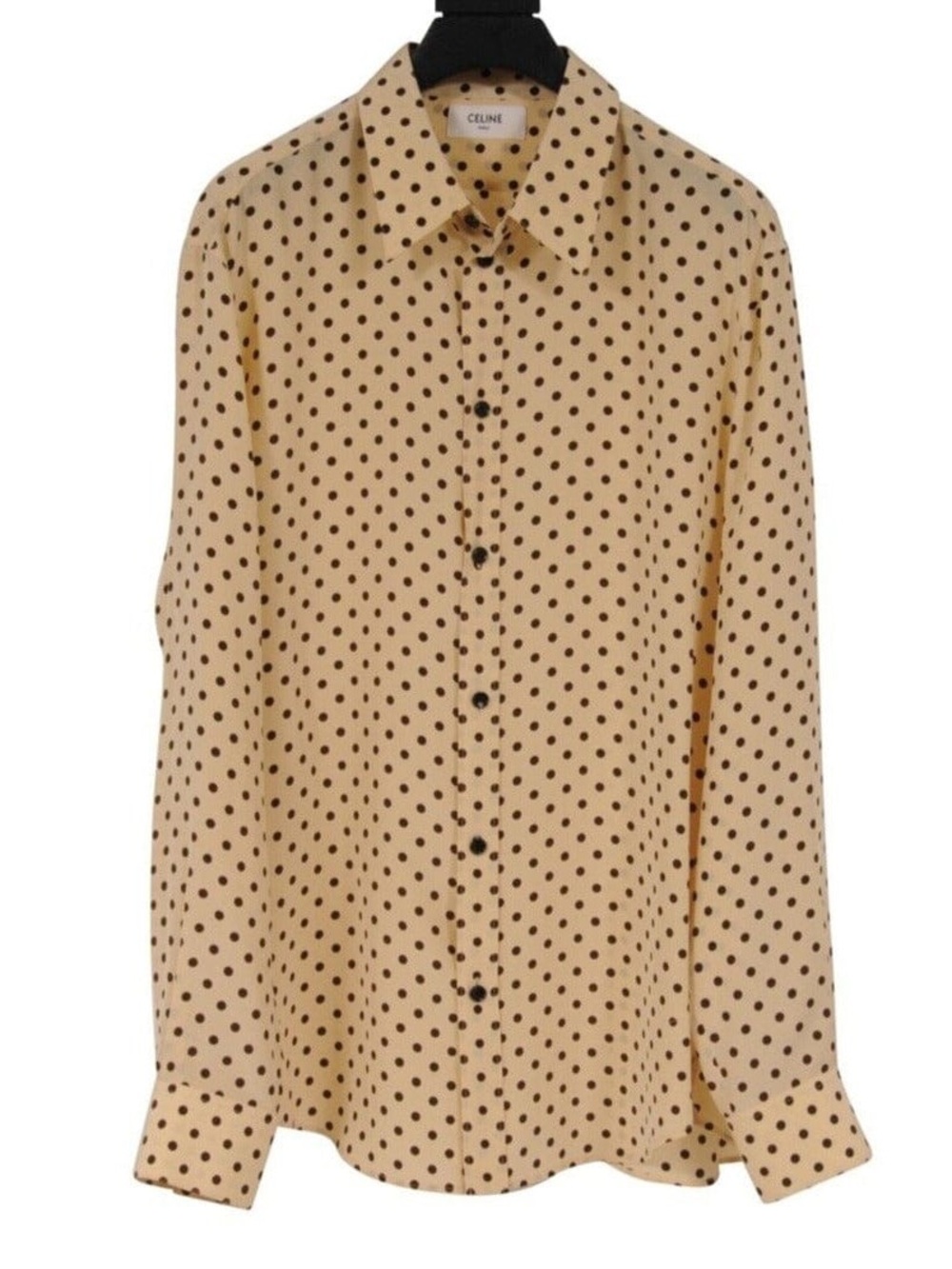Celine Cream Silk Polka Dot Button-Up Blouse